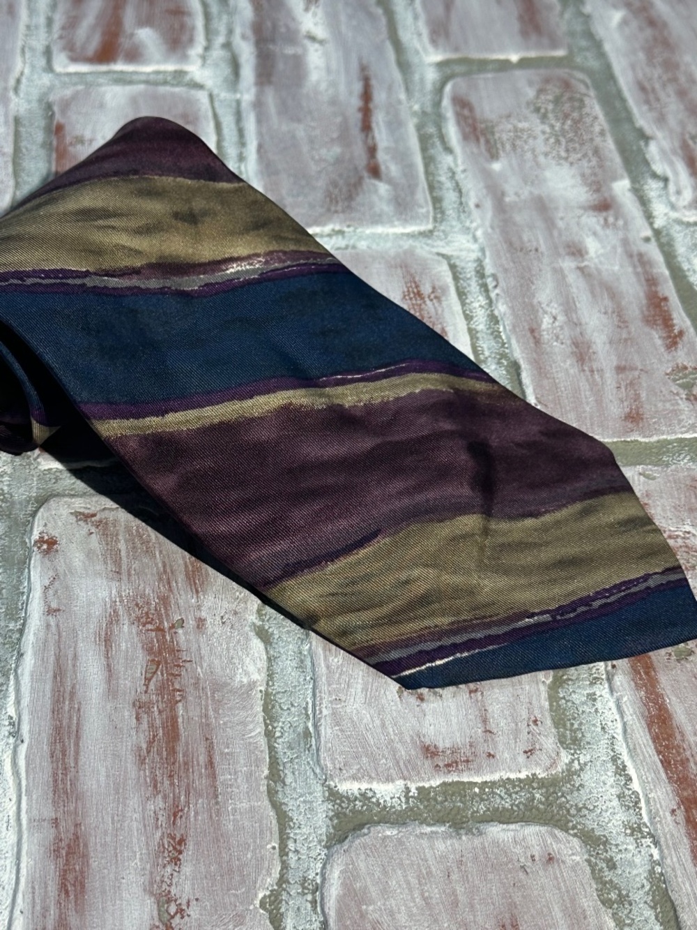 Vintage Pierre Cardin 100% Silk Blue Maroon Tan Striped Tie